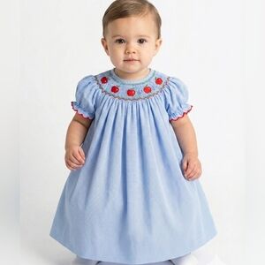 Edgehill Collection Smocked Apple Gingham Dress 12M Blue White Coquette Kids